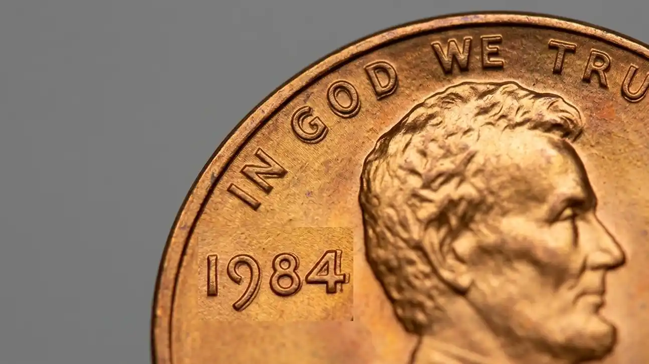 Close-up of a double die coin highlighting doubled lettering